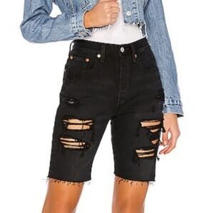 Levi's 501 High Rise Premium Ripped Cutoff Hem Black Denim Shorts Size W26.